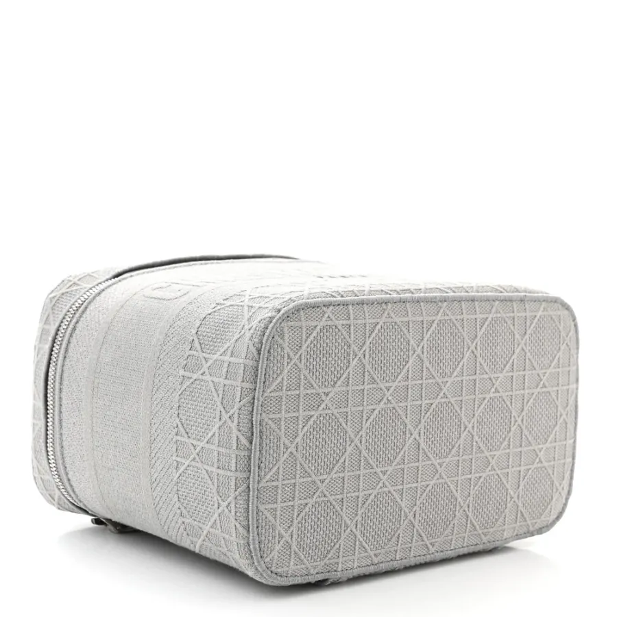 Dior Small DiorTravel Vanity Case Grey Cannage Embroidered Canvas Silver Hardware