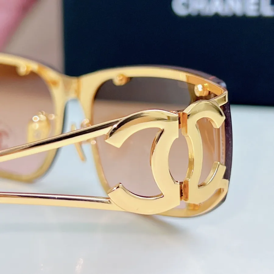 CHANEL square frame glasses rose gold color size 64-11-120