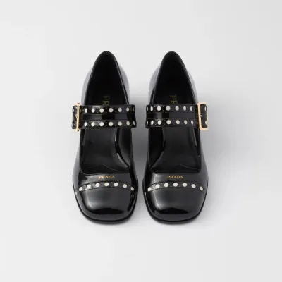 PRADA Patent paint leather Black High Heels Shoes Mary Jane Shoes