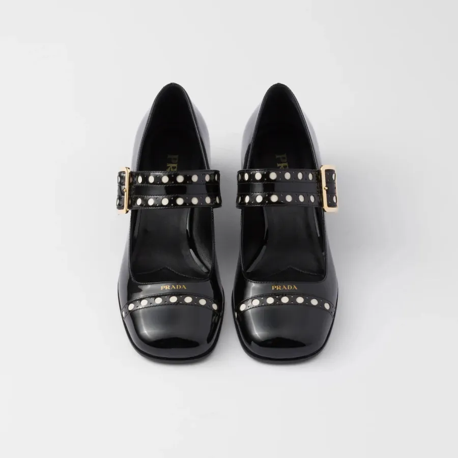 PRADA Patent paint leather Black High Heels Shoes Mary Jane Shoes