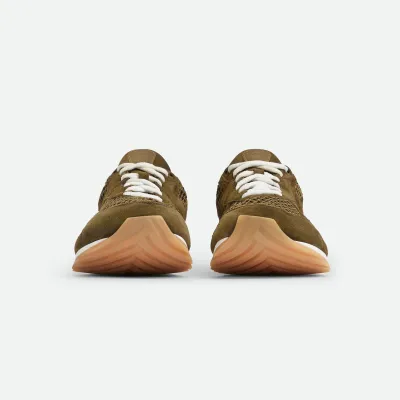 Bottega Veneta Orbit Flash Sneakers In Olive Weathered Suede Leather And Mesh Lace-Up Sneaker