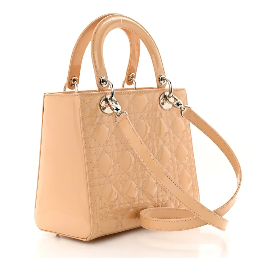 Dior Medium Lady Dior Rose Clair Patent Cannage Calfskin Leather Silver Hardware