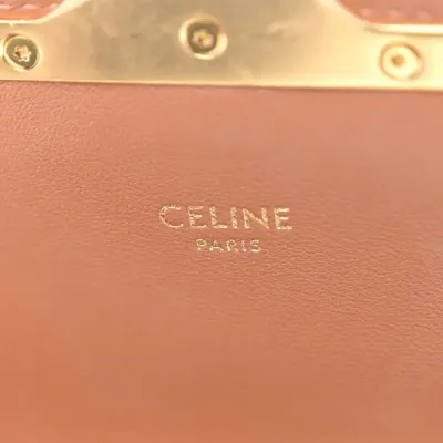 Celine Teen Triomphe Bag Medium Tan Calfskin Leather & Triomphe Canvas Gold Hardware