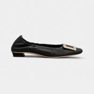 Roger Vivier Belle Vivier Ballerinas In White/Black Leather With Metal Buckle (Heel Height 2.5cm)