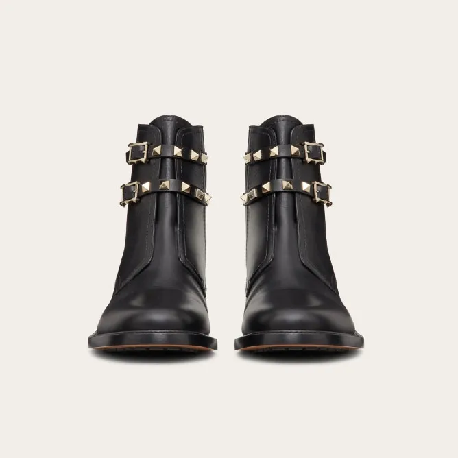 VALENTINO ROCKSTUD Calf rivet ankle boots (heel 2 cm high)