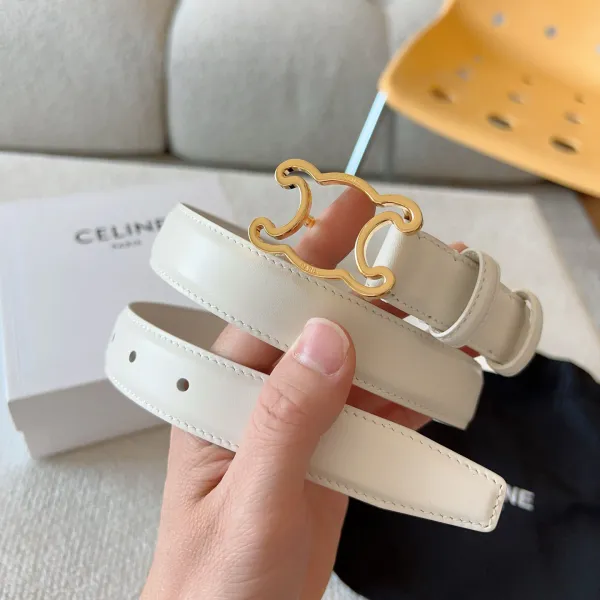 Celine Hollow Triomphe Buckle Belt In Black/White/Brown Calfskin With Gold Hardware 25mm - Image 9