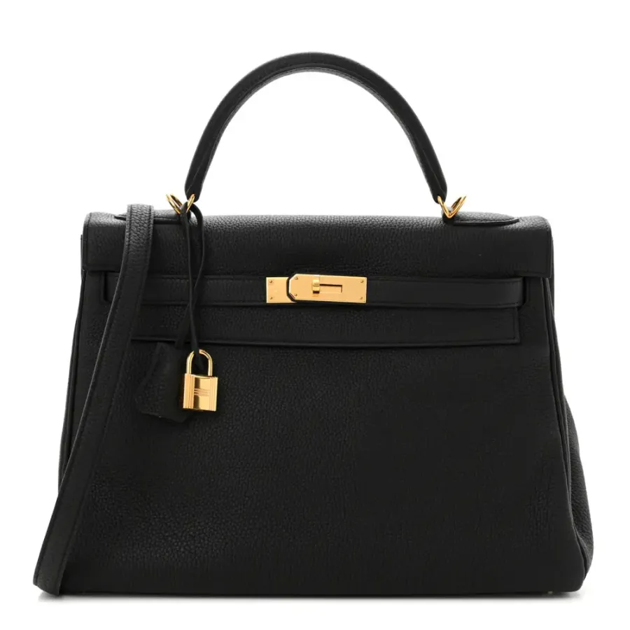 Hermès Kelly Retourne 32 Black Togo Leather Gold Hardware