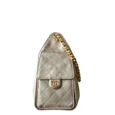 Chanel Gold Quilted Grained Leather Shoulder Bags