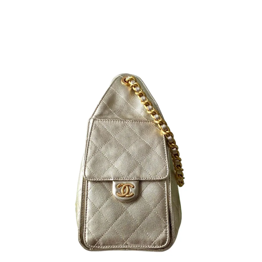 Chanel Gold Quilted Grained Leather Shoulder Bags