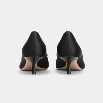 Roger Vivier Efflorescence Pumps High Heels In Black Satin With Crystal Buckle (Heel Height 4.5cm)