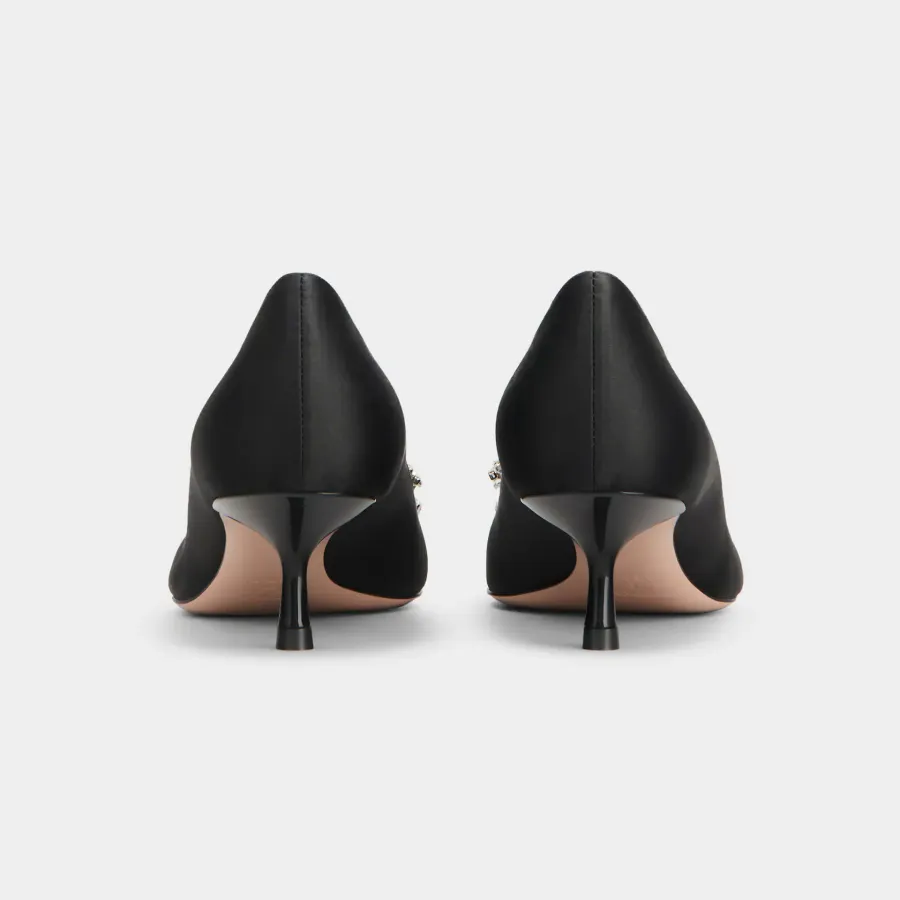 Roger Vivier Efflorescence Pumps High Heels In Black Satin With Crystal Buckle (Heel Height 4.5cm)