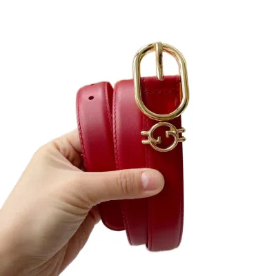 Gucci Women's Oval Belt In Red/White/Black Smooth Calfskin With Gold/Silver Hardware 25mm