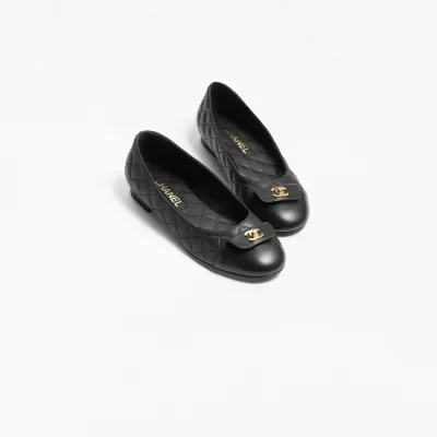 Chanel Flat shoes calfskin with lambskin black Ballet  Shoes
