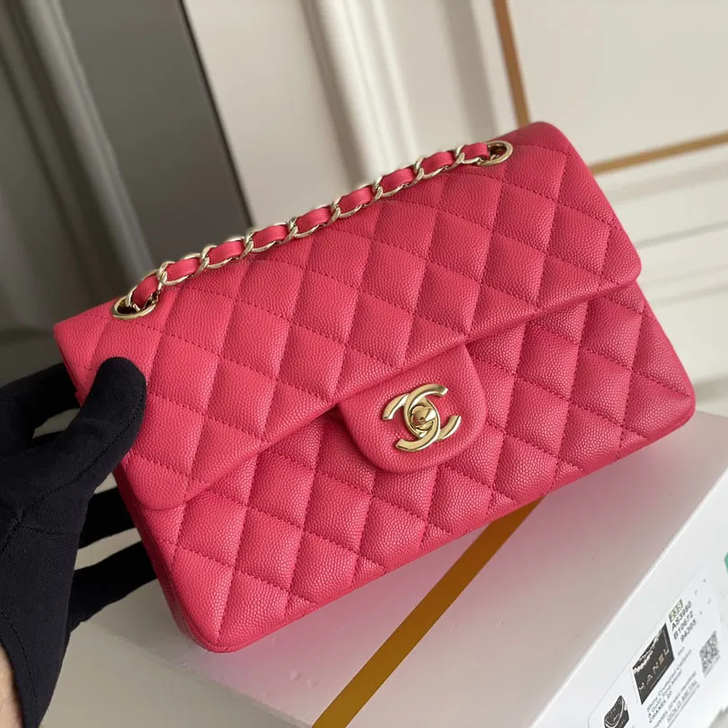Chanel CF Rose red / Apricot color / Yellow / Blue  Quilted Caviar Leather Crossbody Bags