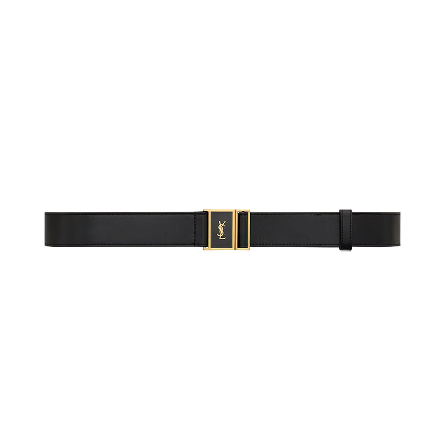 Saint Laurent Cassandre Cinto Magnético Em Couro Bezerro Liso Preto Com Hardware Dourado 30mm