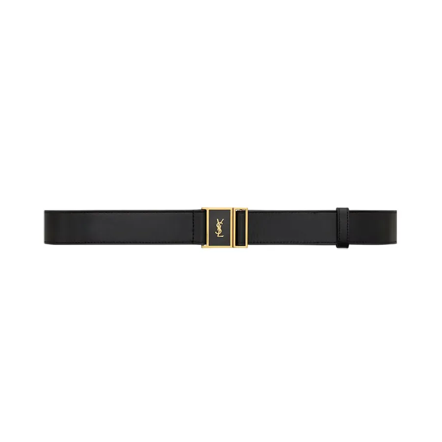 Saint Laurent Cassandre Magnetic Belt In Black Smooth Calfskin With Gold Hardware 30mm