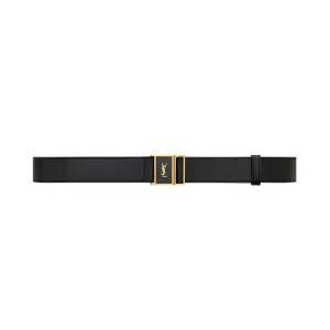 Saint Laurent Cassandre Magnetic Belt In Black Smooth Calfskin With Gold Hardware 30mm