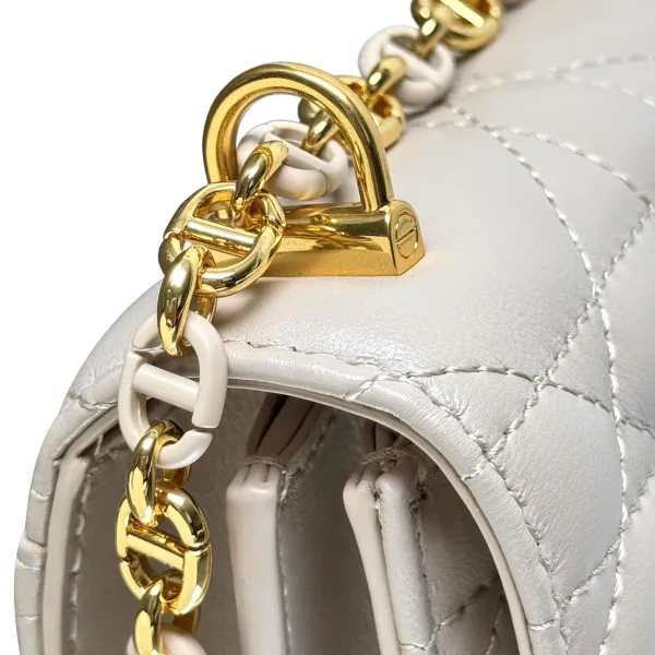 Dior Miss Caro Mini Bag With Chain In Beige/Black/White/Powder Pink Macrocannage Lambskin Gold Hardware - Image 3