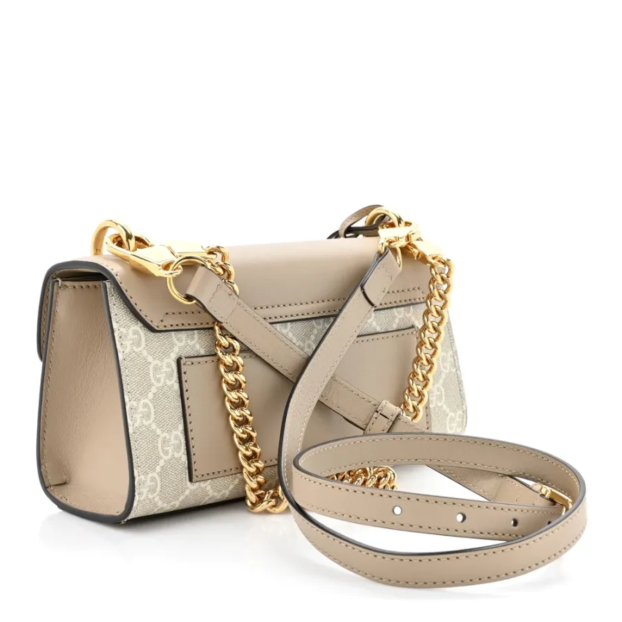 Gucci Small Padlock Chain Shoulder Bag Beige / Mystic White / Oatmeal GG Supreme Monogram Canvas & Textured Dollar Calfskin Leather Gold Hardware