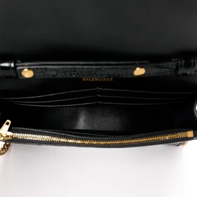 Balenciaga XS Hourglass Chain Bag Black Crocodile Embossed Shiny Calfskin Leather Gold Hardware