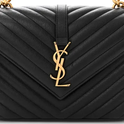 Saint Laurent Medium College Bag Black Chevron Monogram Sheepskin Matelasse Leather Gold Hardware