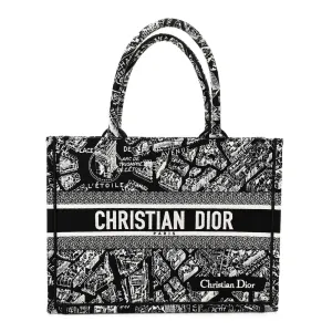 Dior Medium Plan De Paris Book Tote Black/White Embroidered Canvas