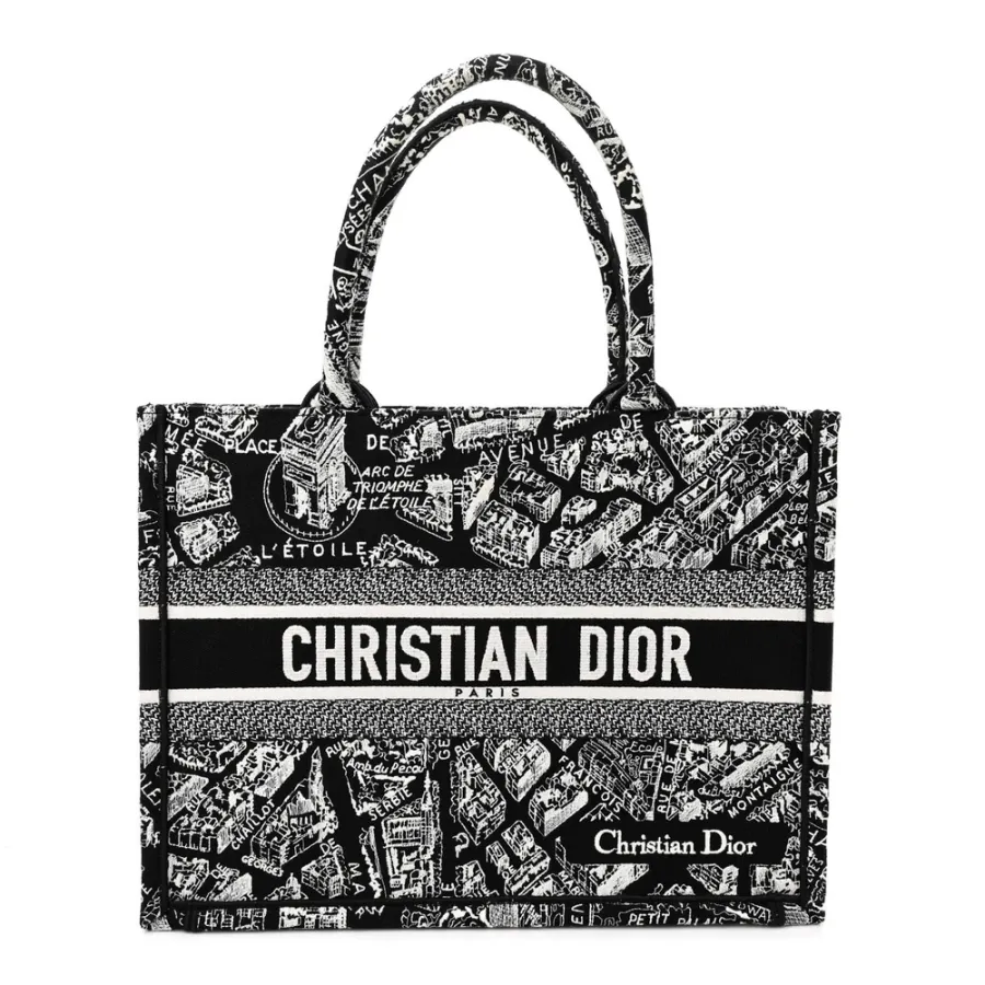 Dior Medium Plan De Paris Book Tote Black/White Embroidered Canvas