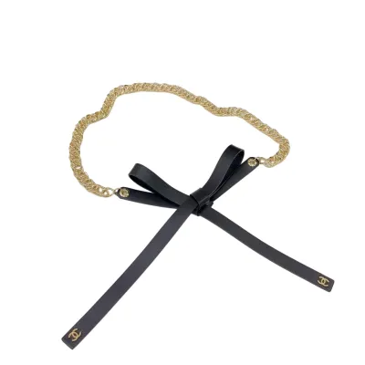 Chanel Women's Chain Belt In Black/White Lambskin With Gold/Silver Hardware