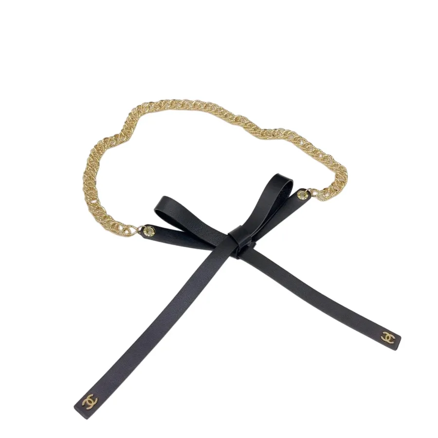 Chanel Women's Chain Belt In Black/White Lambskin With Gold/Silver Hardware