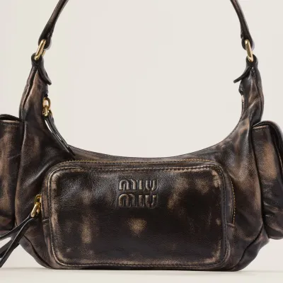 Miu Miu Pocket Leather Brown Top-Handle Bags