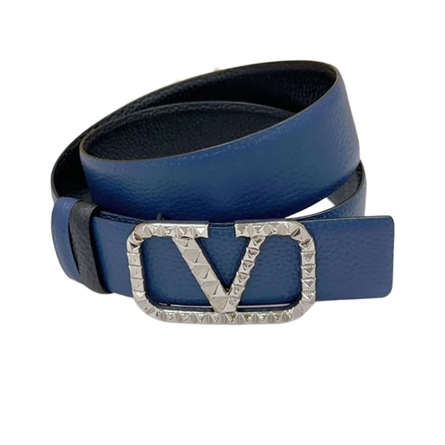 Valentino V Buckle With Rockstud Belt In White/Black/Blue/Brown/Red Calfskin With Black/Gold/Silver Hardware 40mm