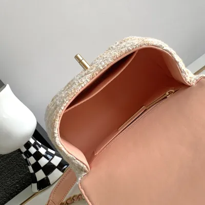 Chanel Box style plaid tweed orange with yellow/pink/green handbag crossbody bag