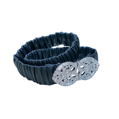 Chanel Women's Crystal Buckle Elastic Belt In Black Lambskin With Silver Hardware 30mm