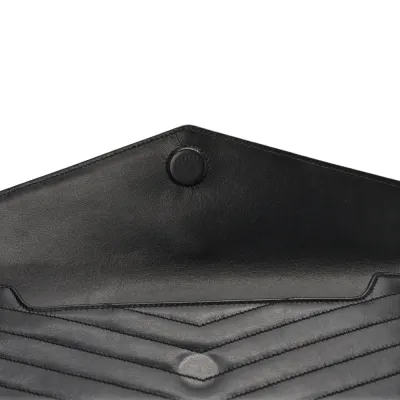 Saint Laurent Medium Uptown Clutch Black Chevron Monogram Calfskin Matelasse Leather Gold Hardware