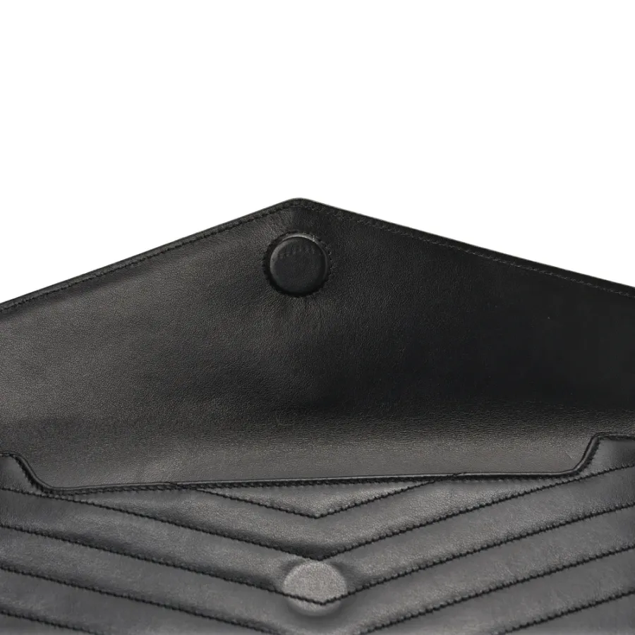 Saint Laurent Medium Uptown Clutch Black Chevron Monogram Calfskin Matelasse Leather Gold Hardware