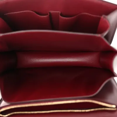 Celine Medium Classic Box Flap Bag Burgundy Box Calfskin Leather Gold Hardware