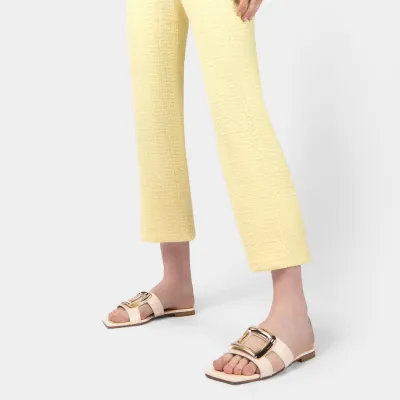 Roger Vivier Viv' By The Sea Mules Flats In White Leather With Metal Buckle