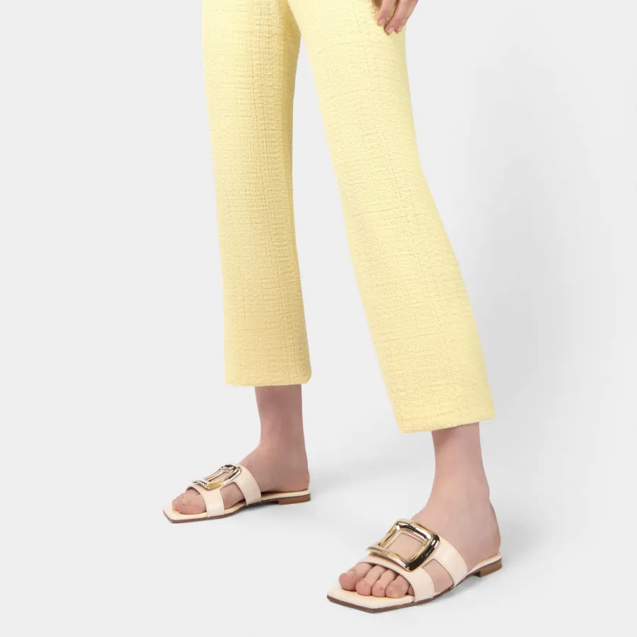 Roger Vivier Viv' By The Sea Mules Flats In White Leather With Metal Buckle