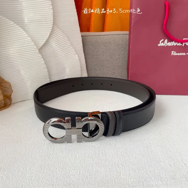 Ferragamo Men's Double Gancini Buckle Reversible Belt In Black/Coffee Smooth Calfskin With Gold/Silver/Black/Gun Black Hardware 35mm - Image 10