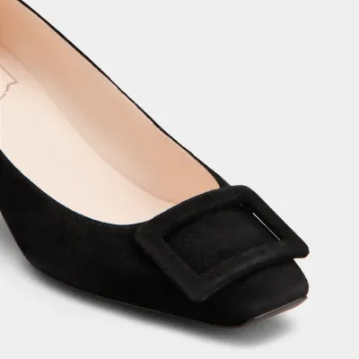Roger Vivier Trompette Pumps High Heels In Black Suede With Suede Metal Buckle (Heel Height 4.5cm)