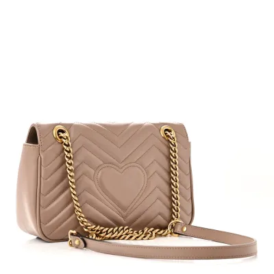 Gucci Small GG Marmont Shoulder Bag Porcelain Rose Calfskin Matelassé Leather Gold Hardware