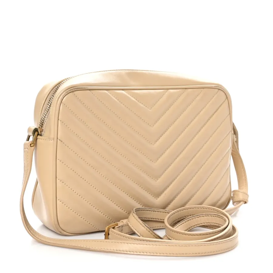 Saint Laurent Medium Lou Camera Bag Dark Beige Monogram Calfskin Matelasse Leather Aged Gold Hardware