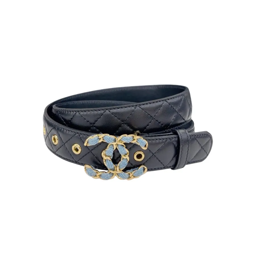 Chanel Women's CC Belt In Black Lambskin With Gold/Silver Hardware 30mm