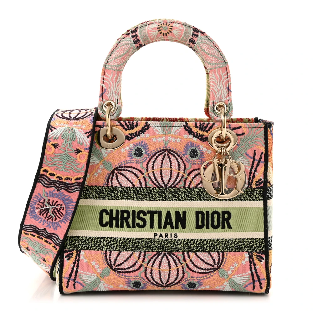 Dior Medium Lady D-Lite Multicolor Embroidered Canvas Gold Hardware