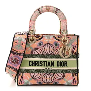 Dior Medium Lady D-Lite Multicolor Embroidered Canvas Gold Hardware