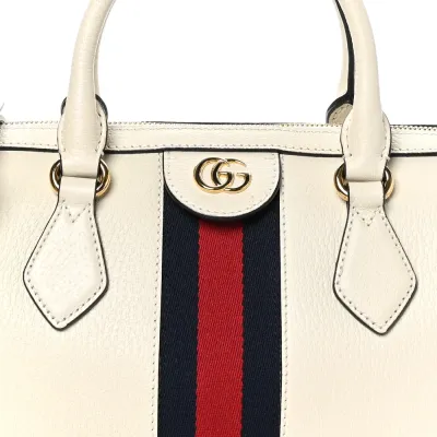 Gucci Medium Ophidia Boston Bag Mystic White Suede & Patent Leather GG Web Gold Hardware