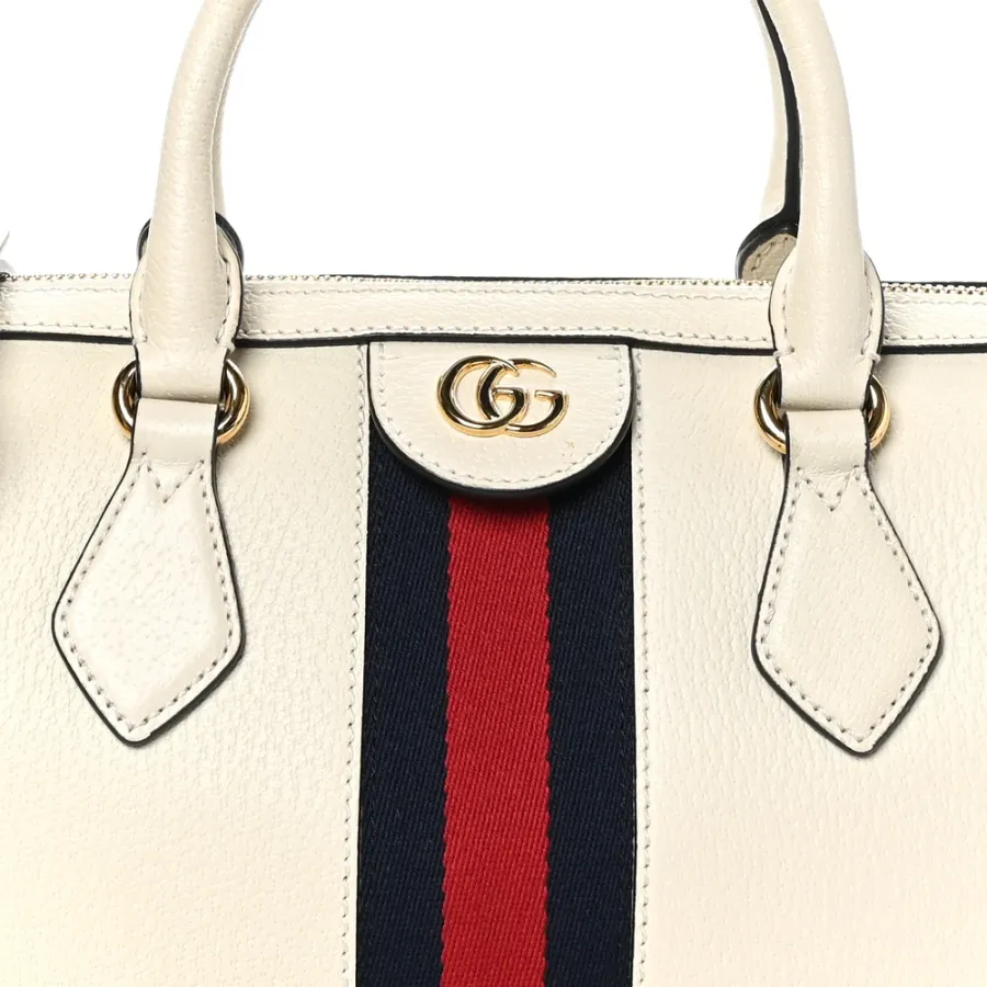 Gucci Medium Ophidia Boston Bag Mystic White Suede & Patent Leather GG Web Gold Hardware