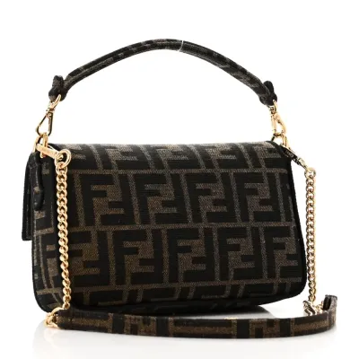 Fendi Mini FF 1974 Baguette Tobacco/Moro/Black Jacquard Fabric Gold Hardware