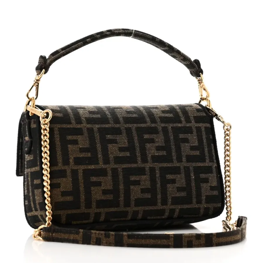 Fendi Mini FF 1974 Baguette Tobacco/Moro/Black Jacquard Fabric Gold Hardware