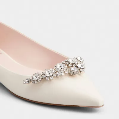 Roger Vivier Efflorescence Ballerinas In White/Black Satin With Crystal Flowers Buckle (Heel Height 1cm)